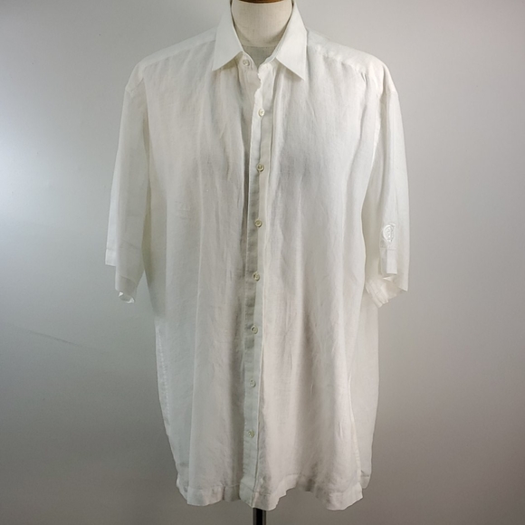 FAIRWAY & GREENS WHITE LINEN SHORT SLEEVE SHIRT L - Picture 2 of 8